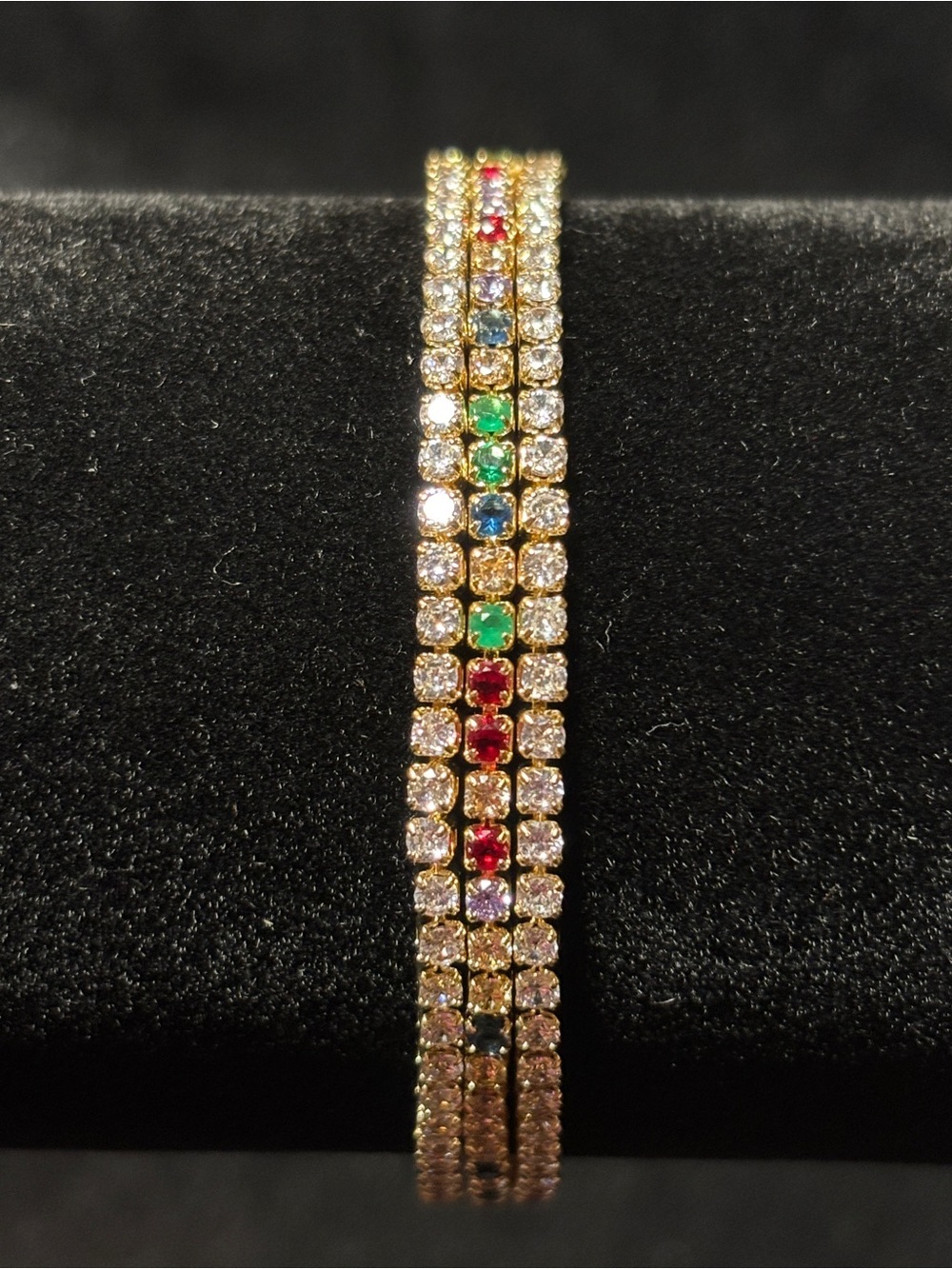 6.5mm Yellow Gold Triple Tennis CZ Bracelet 7 1/2 in. - Picture 6 of 10